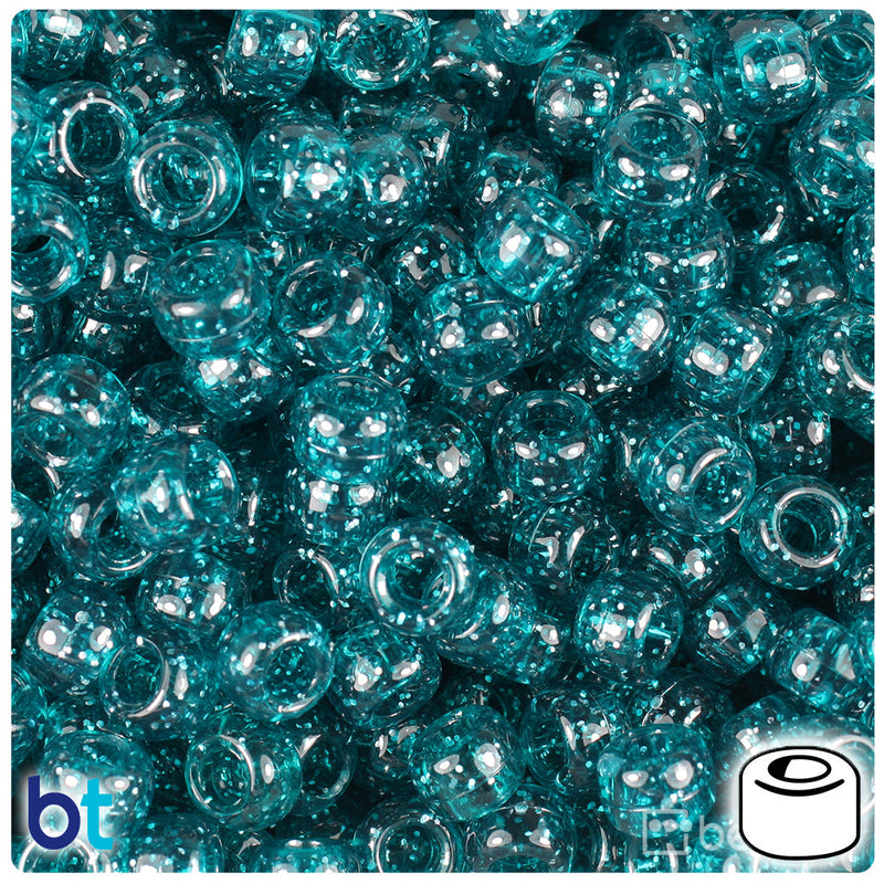 BeadTin Dark Teal Sparkle 9mm Barrel Plastic Pony Beads (500pcs)