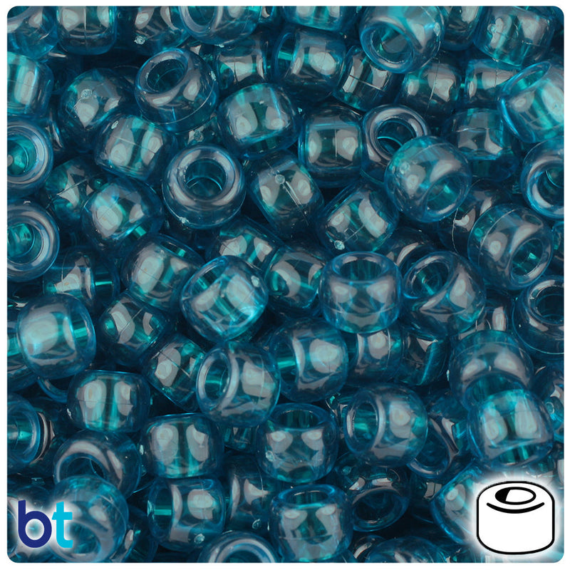 BeadTin Dark Teal Transparent 9mm Barrel Plastic Pony Beads (500pcs)