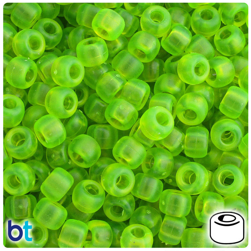 BeadTin Lime Roe Frosted 9mm Barrel Plastic Pony Beads (500pcs)