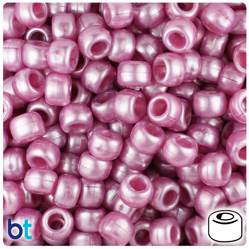 BeadTin Mauve Pearl 9mm Barrel Plastic Pony Beads (500pcs)