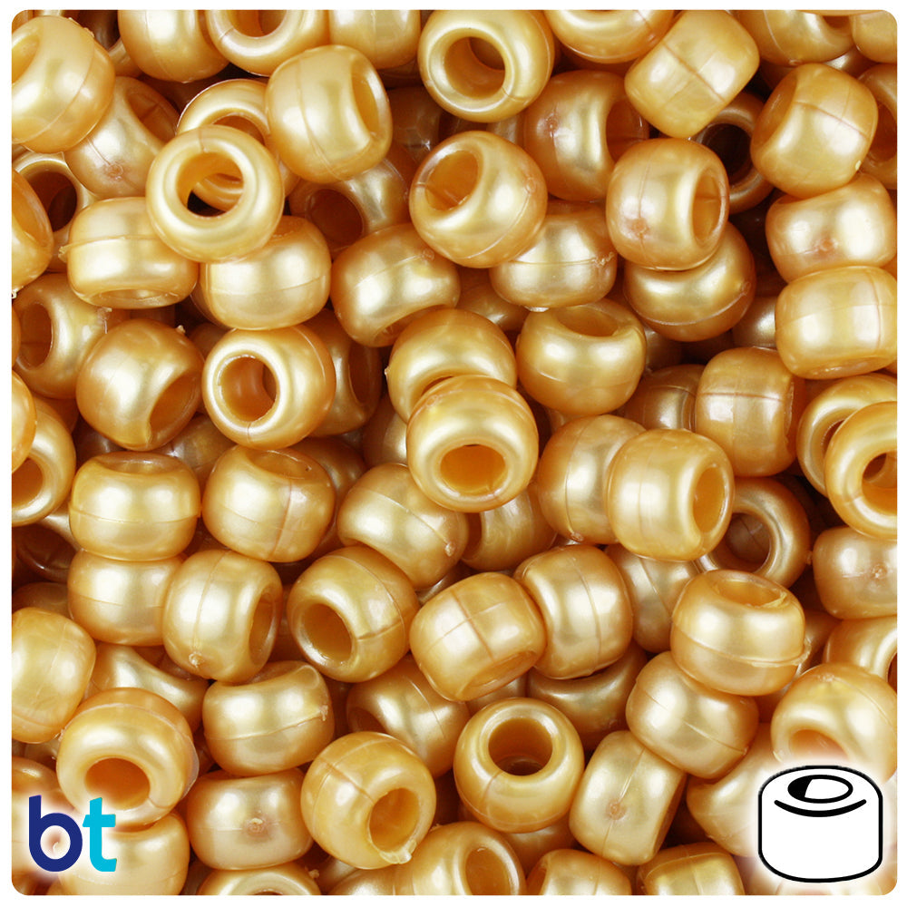 BeadTin Gold Pearl 9mm Barrel Plastic Pony Beads (500pcs)