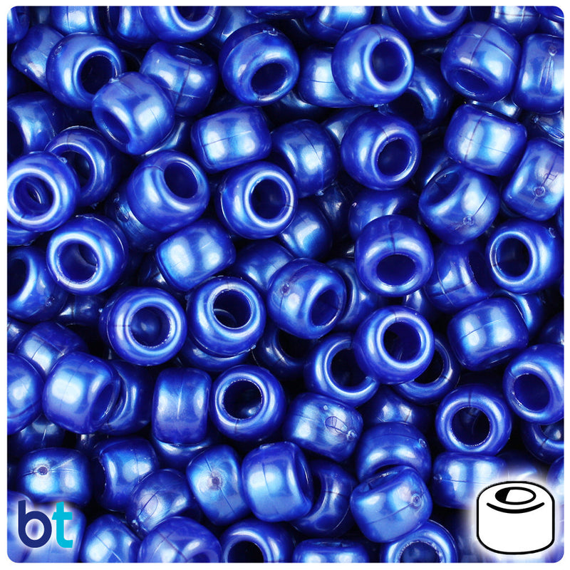 BeadTin Cobalt Pearl 9mm Barrel Plastic Pony Beads (500pcs)