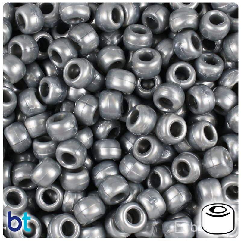 BeadTin Grey Pearl 9mm Barrel Plastic Pony Beads (500pcs)