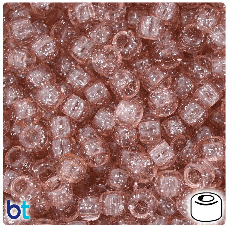 BeadTin Vintage Peach Sparkle 9mm Barrel Plastic Pony Beads (500pcs)