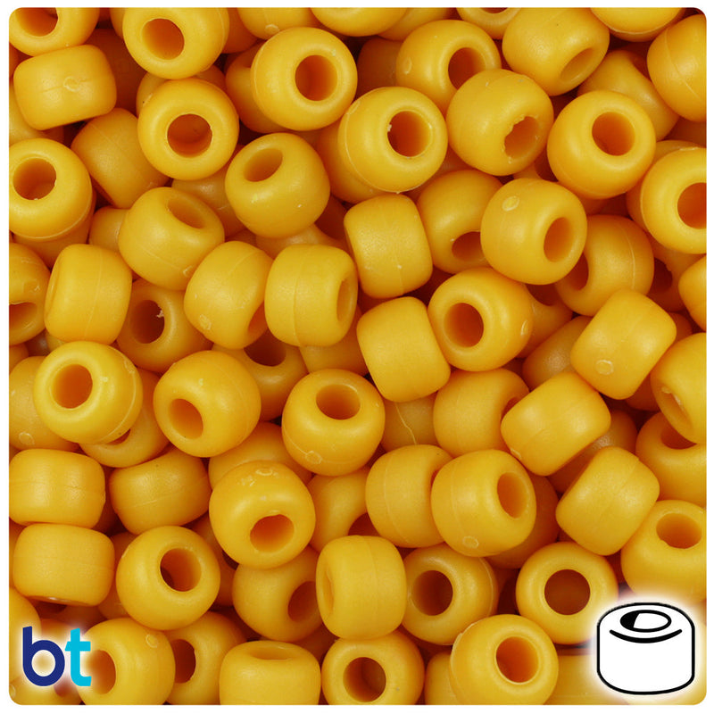 BeadTin Mustard Matte 9mm Barrel Plastic Pony Beads (500pcs)