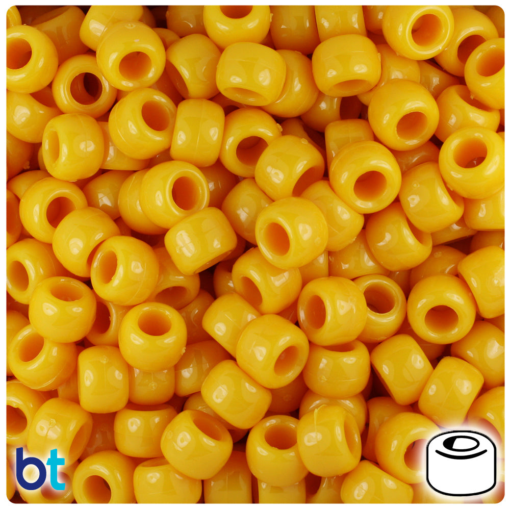 BeadTin Mustard Opaque 9mm Barrel Plastic Pony Beads (500pcs)