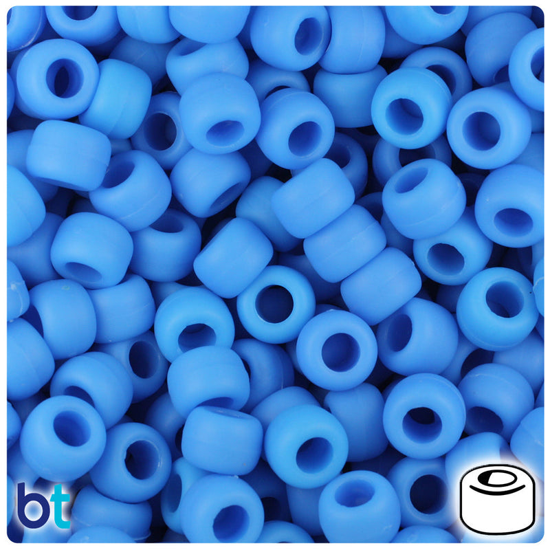 BeadTin Tropic Blue Matte 9mm Barrel Plastic Pony Beads (500pcs)