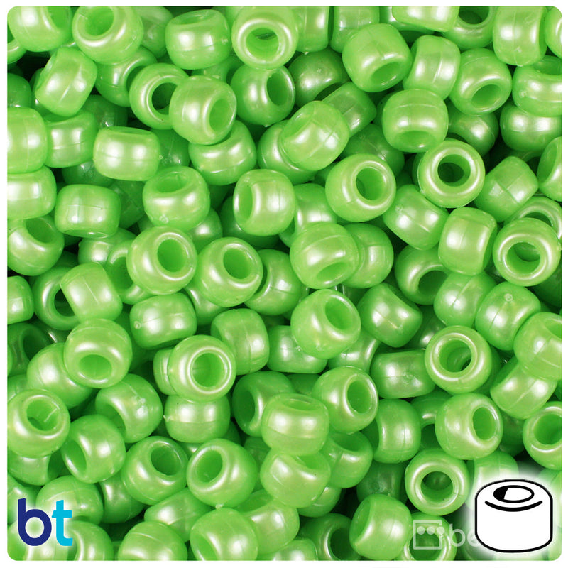 BeadTin Lime Pearl 9mm Barrel Plastic Pony Beads (500pcs)