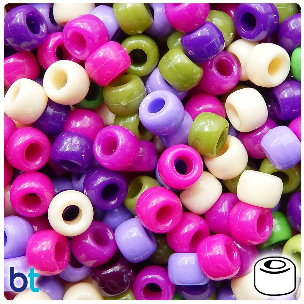 BeadTin Mulberry Mix Opaque 9mm Barrel Plastic Pony Beads (500pcs)