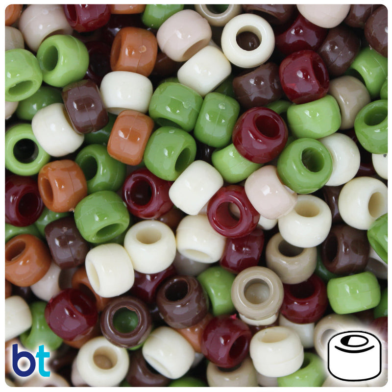 BeadTin Camouflage Mix Opaque 9mm Barrel Plastic Pony Beads (500pcs)