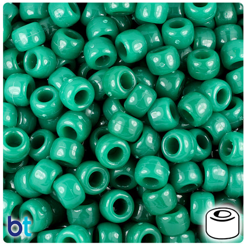 BeadTin Agate Green Opaque 9mm Barrel Plastic Pony Beads (500pcs)
