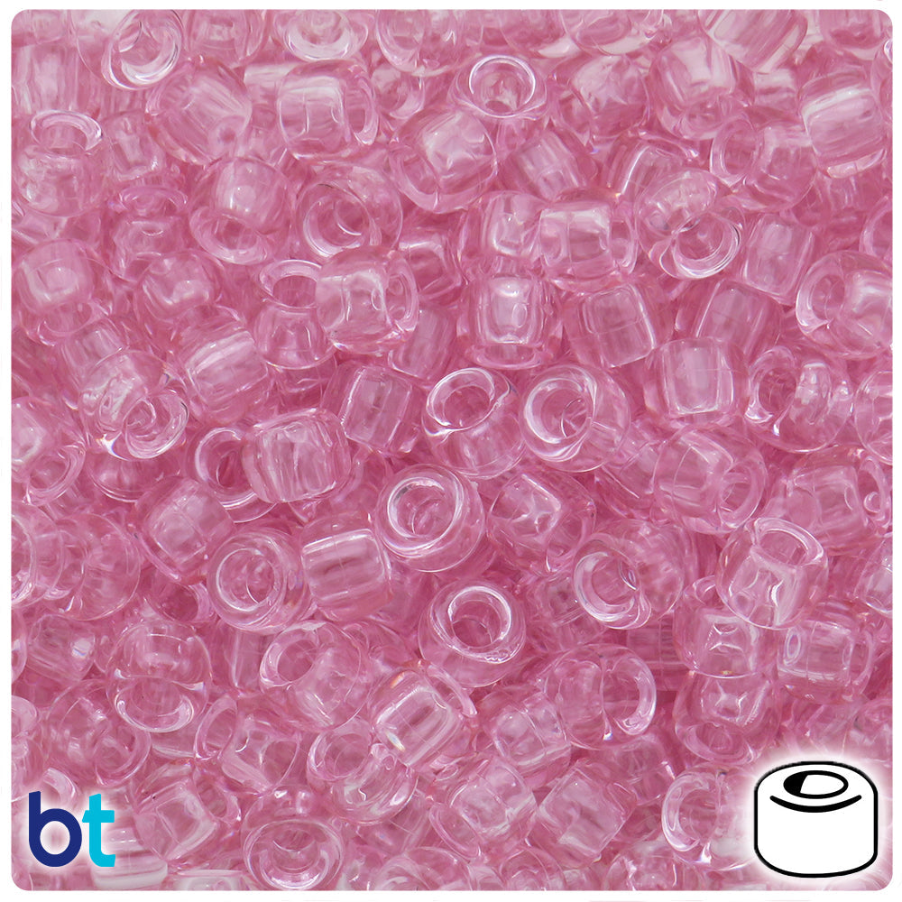 BeadTin Pastel Pink Transparent 9mm Barrel Plastic Pony Beads (500pcs)