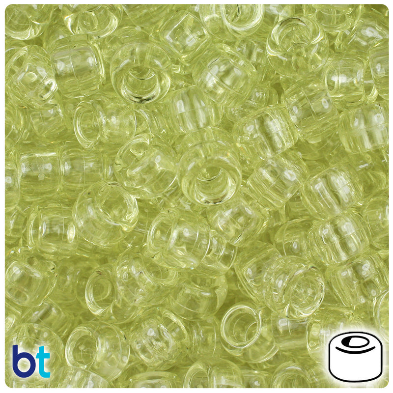 BeadTin Pastel Yellow Transparent 9mm Barrel Plastic Pony Beads (500pcs)