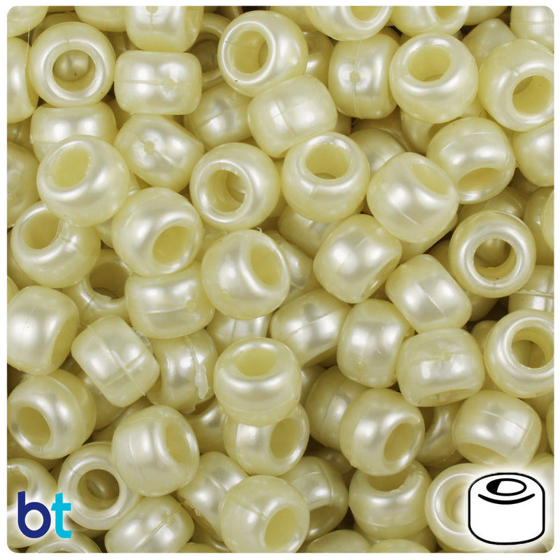 BeadTin Light Yellow Pearl 9mm Barrel Plastic Pony Beads (500pcs)