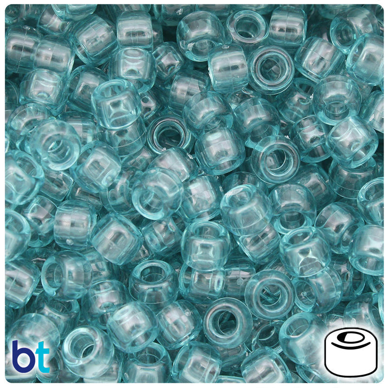 BeadTin Light Teal Transparent 9mm Barrel Plastic Pony Beads (500pcs)