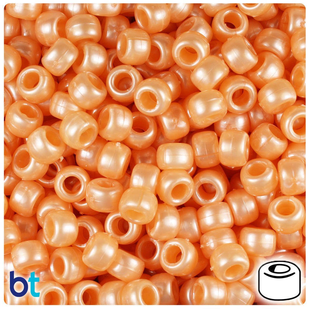 BeadTin Apricot Pearl 9mm Barrel Plastic Pony Beads (500pcs)