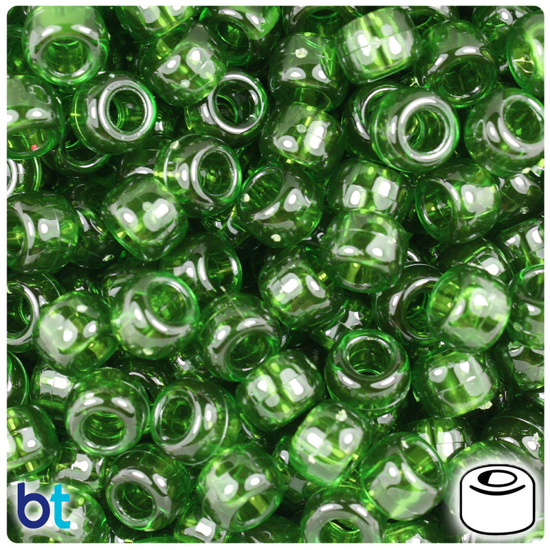 BeadTin Dark Peridot Transparent 9mm Barrel Plastic Pony Beads (500pcs)