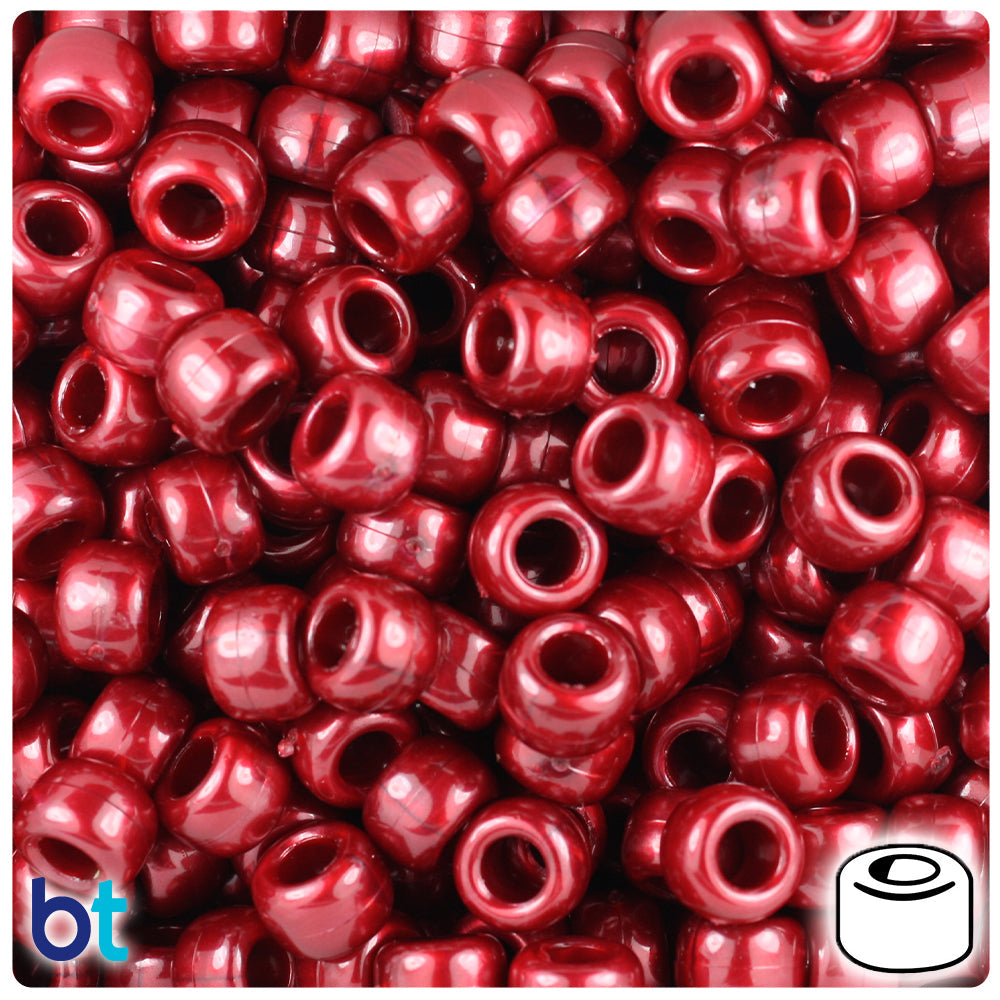 BeadTin Dark Cranberry Pearl 9mm Barrel Plastic Pony Beads (500pcs)