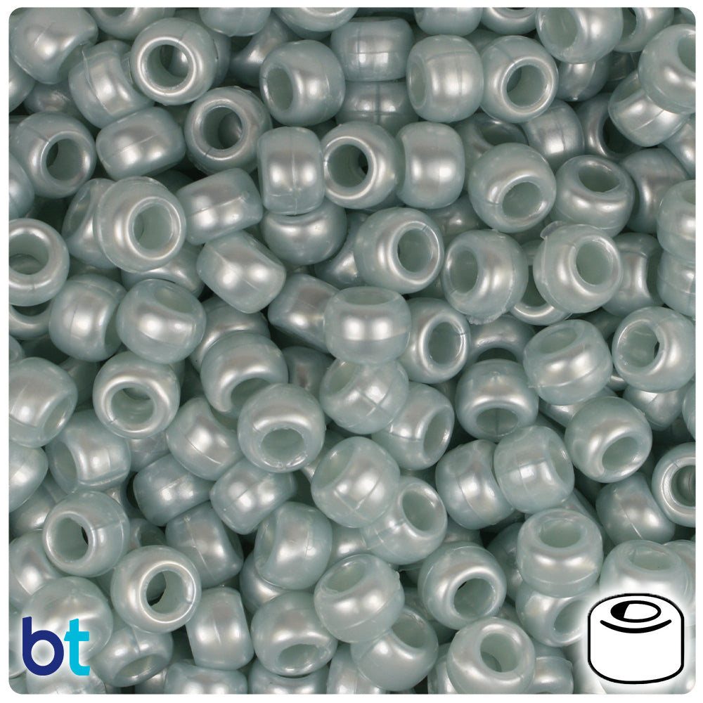 BeadTin Azure Blue Pearl 9mm Barrel Plastic Pony Beads (500pcs)