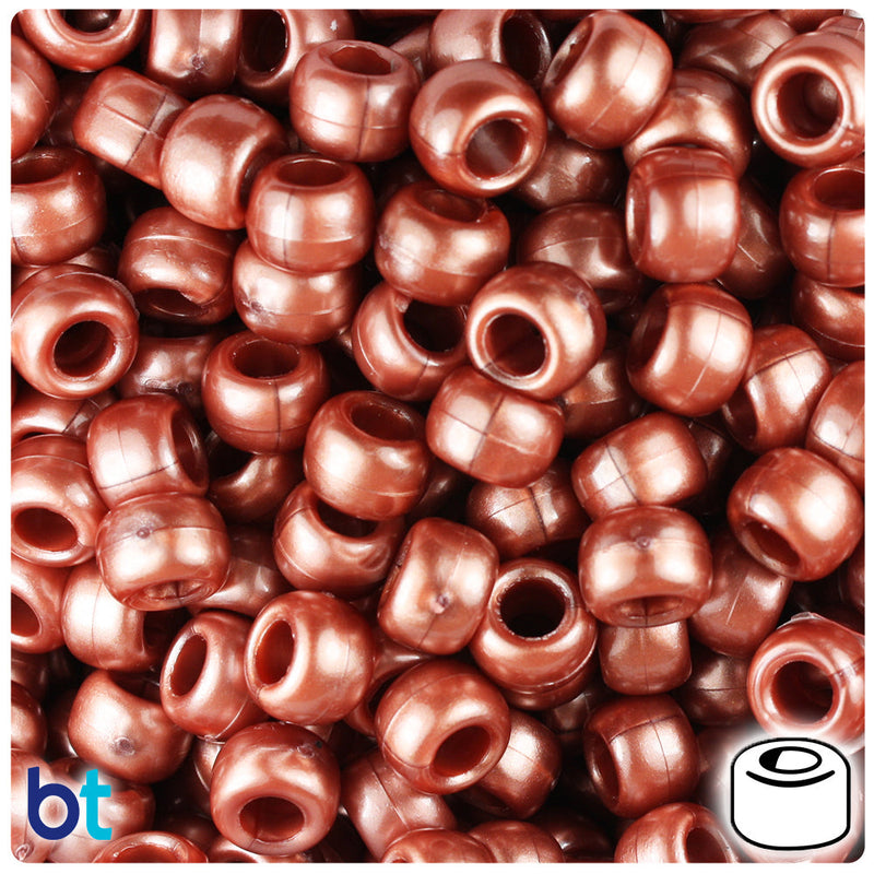 BeadTin Red Gold Pearl 9mm Barrel Plastic Pony Beads (500pcs)