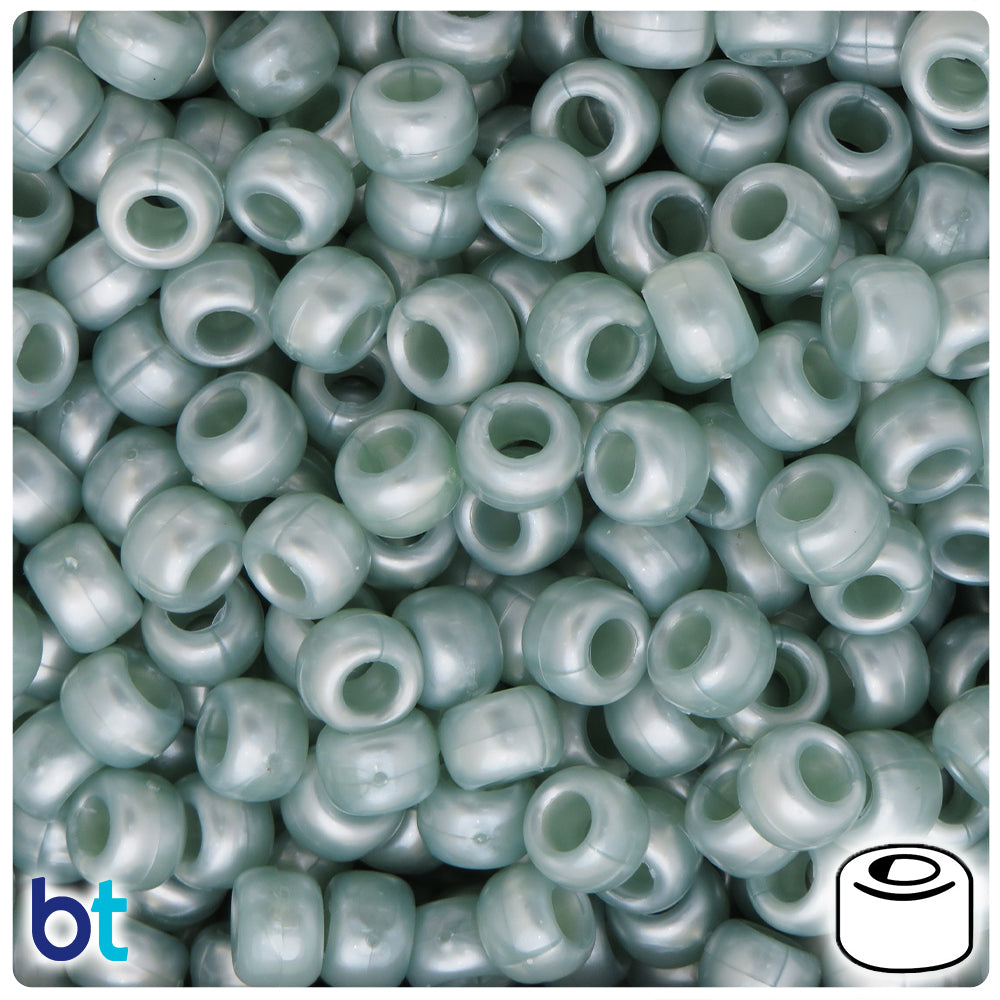 BeadTin Dark Sea Foam Pearl 9mm Barrel Plastic Pony Beads (500pcs)