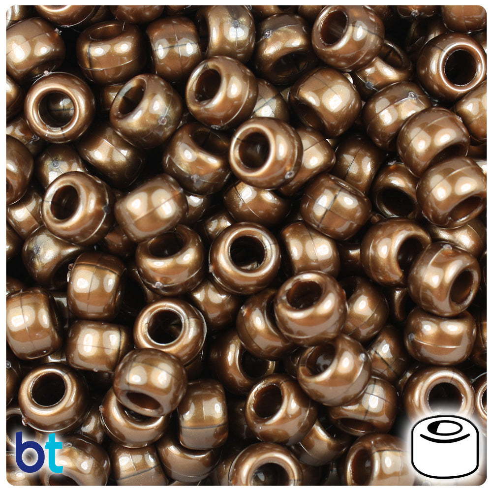 BeadTin Dark Gold Bronze Pearl 9mm Barrel Plastic Pony Beads (500pcs)
