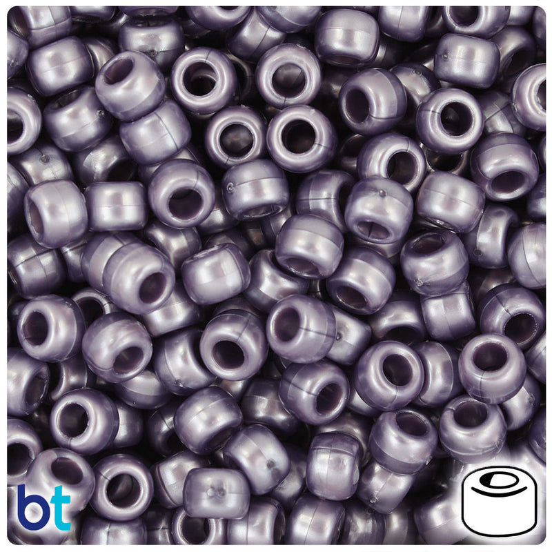 BeadTin Dark Lavender Pearl 9mm Barrel Plastic Pony Beads (500pcs)