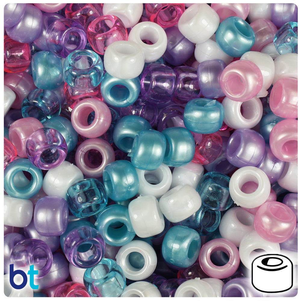 BeadTin Unicorn Multi 9mm Barrel Plastic Pony Beads (500pcs)