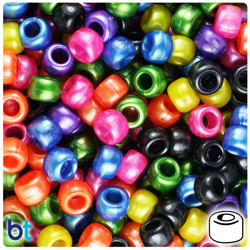 BeadTin Dark Mix Pearl 9mm Barrel Plastic Pony Beads (500pcs)