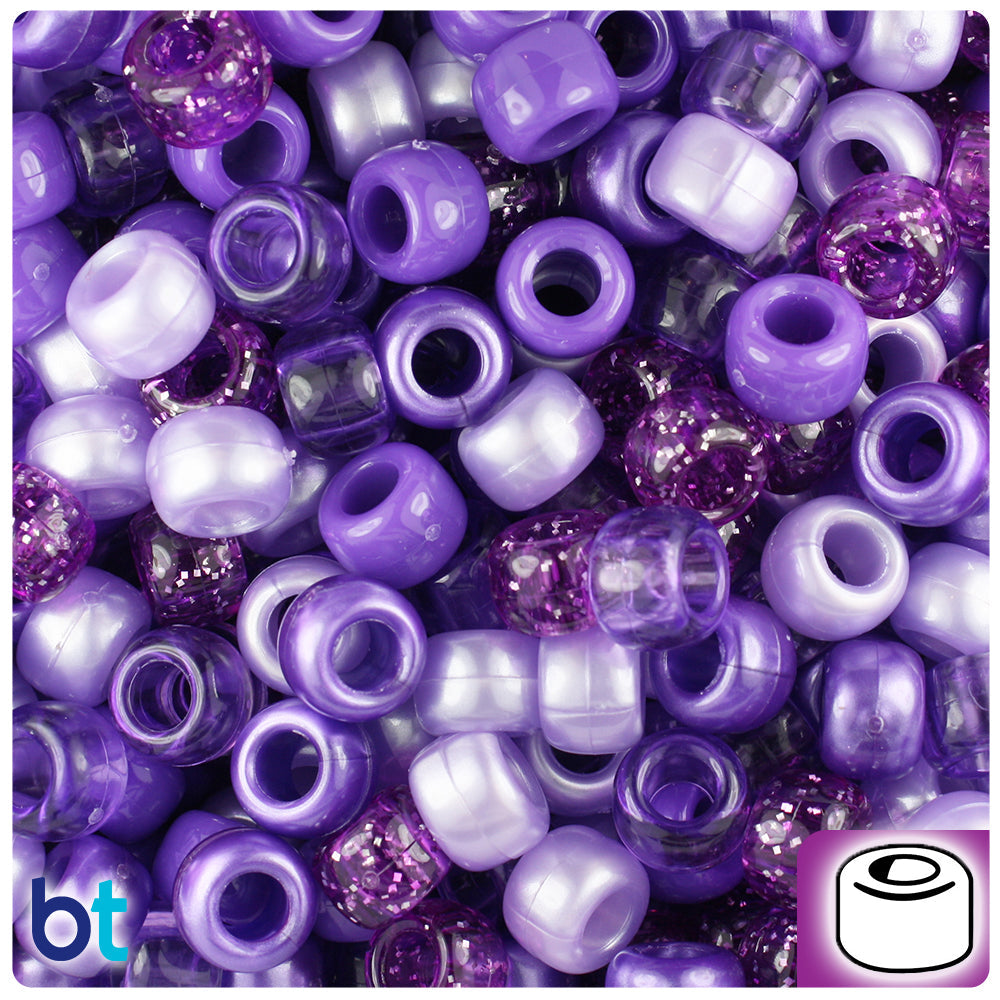 BeadTin Purple Mix 9mm Barrel Plastic Pony Beads (500pcs)