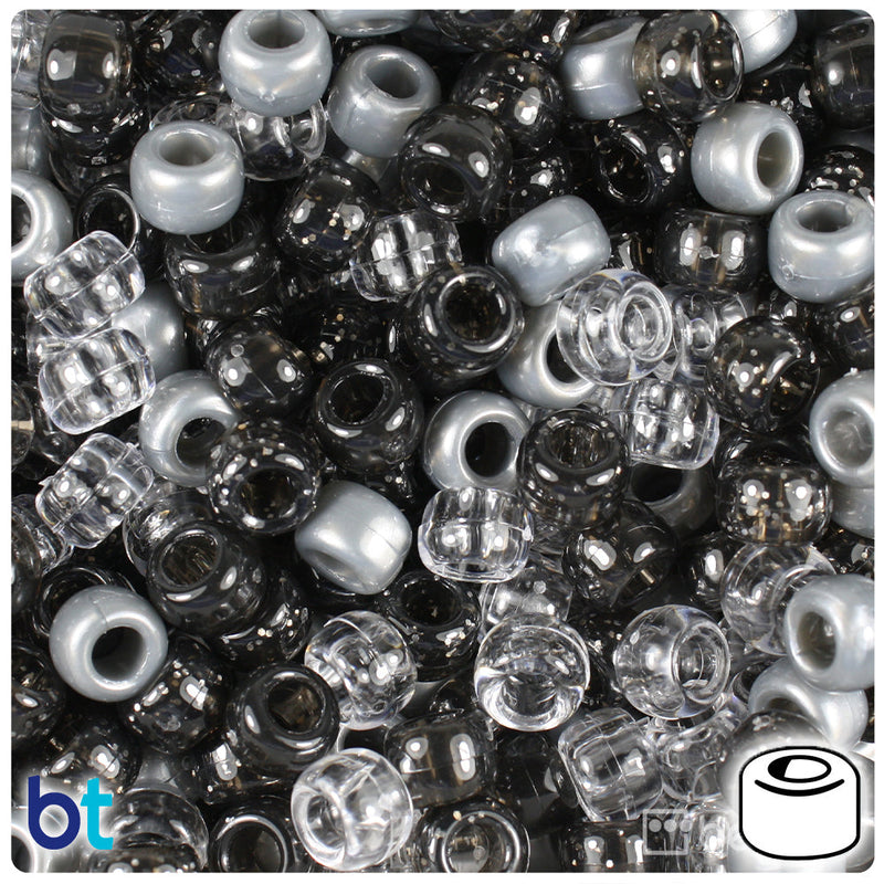 BeadTin Dark Knight Mix 9mm Barrel Plastic Pony Beads (500pcs)