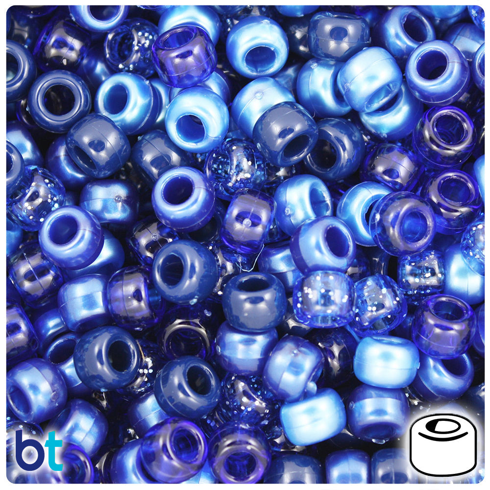 BeadTin Dark Blue Mix 9mm Barrel Plastic Pony Beads (500pcs)