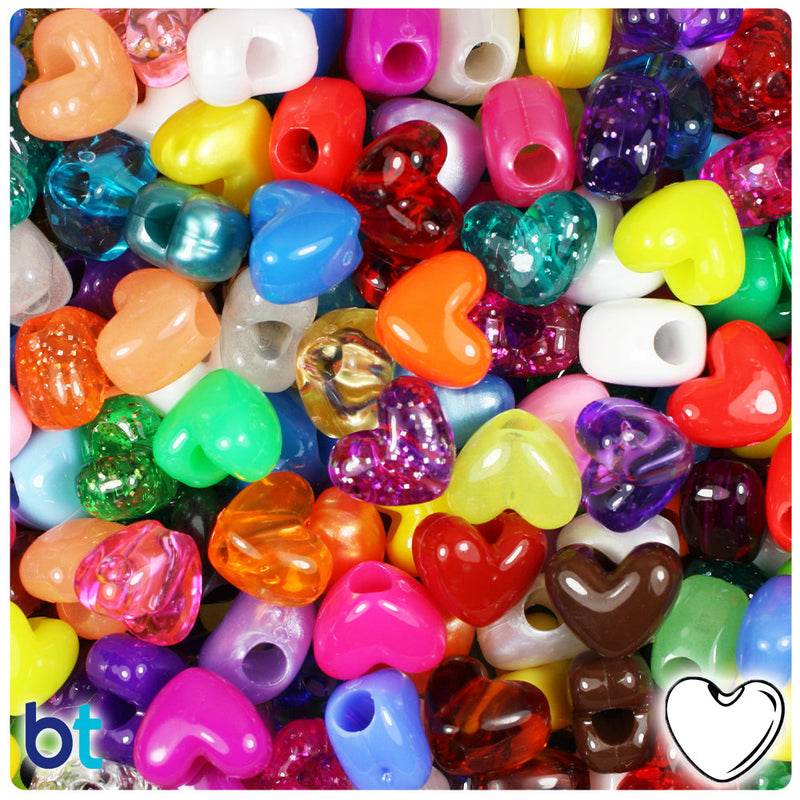 BeadTin Randomly Mixed 12mm Heart (VH) Plastic Pony Beads (250pcs)