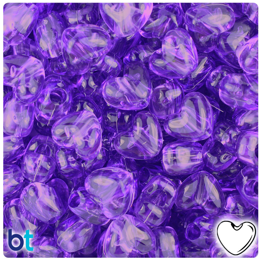 BeadTin Amethyst Transparent 12mm Heart (VH) Plastic Pony Beads (250pcs)
