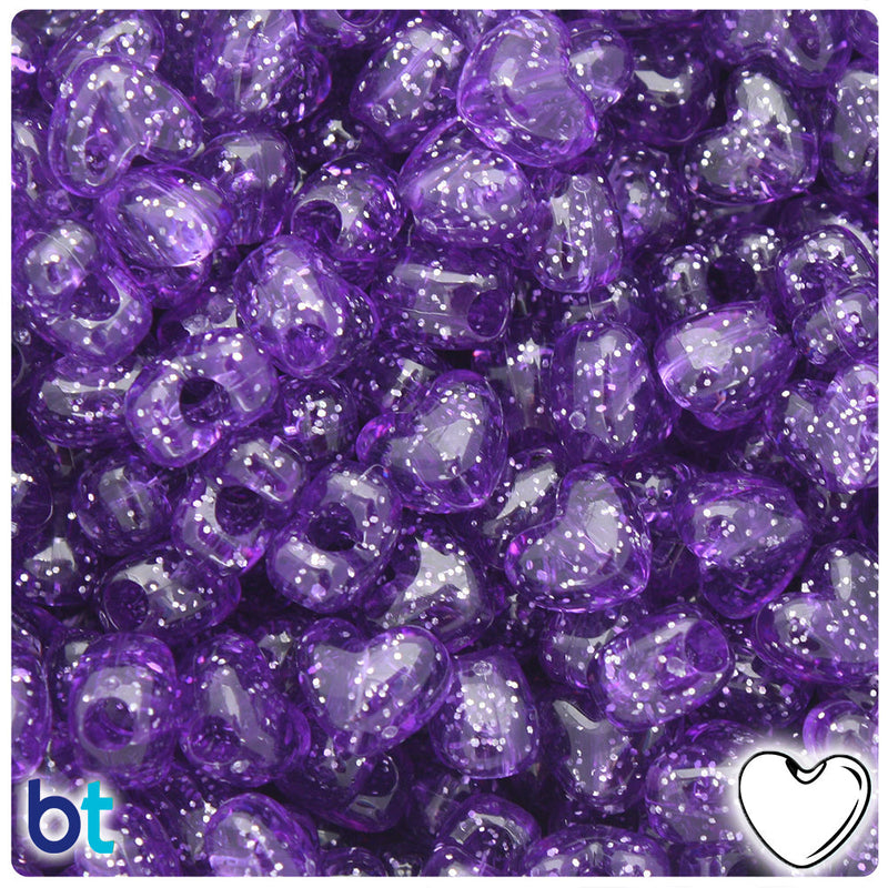 BeadTin Amethyst Sparkle 12mm Heart (VH) Plastic Pony Beads (250pcs)