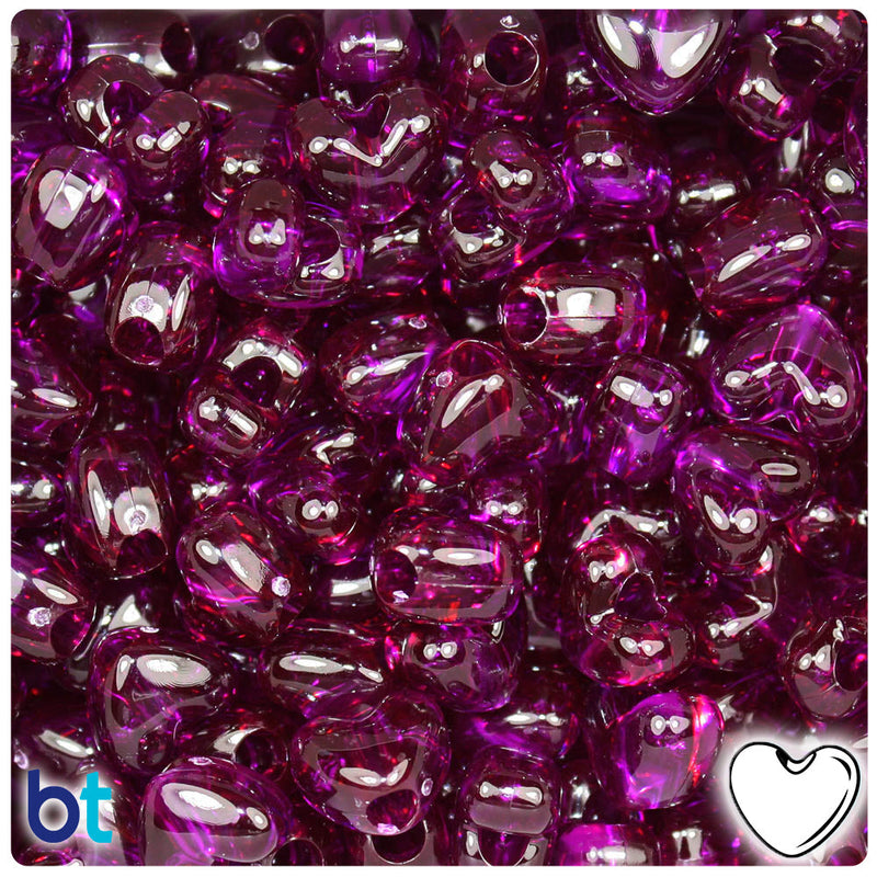 BeadTin Dark Amethyst Transparent 12mm Heart (VH) Plastic Pony Beads (250pcs)