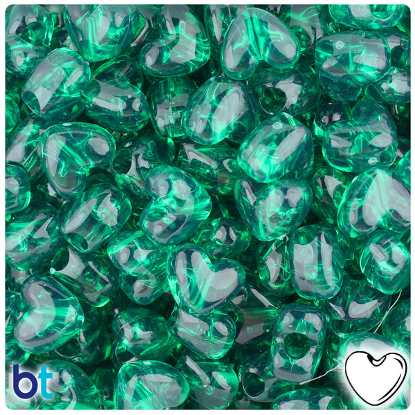 BeadTin Emerald Transparent 12mm Heart (VH) Plastic Pony Beads (250pcs)