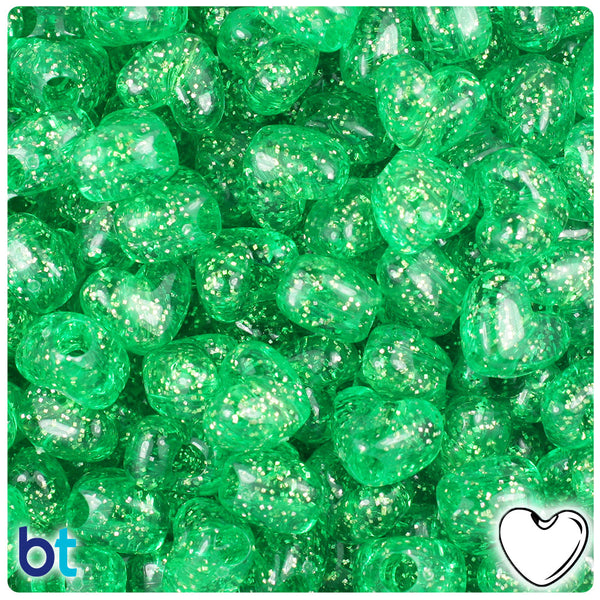 BeadTin Mint Sparkle 12mm Heart (VH) Plastic Pony Beads (250pcs)