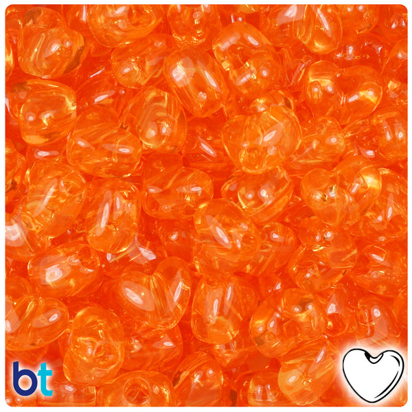 BeadTin Orange Transparent 12mm Heart (VH) Plastic Pony Beads (250pcs)