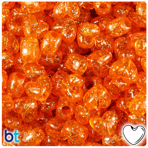 BeadTin Orange Sparkle 12mm Heart (VH) Plastic Pony Beads (250pcs)