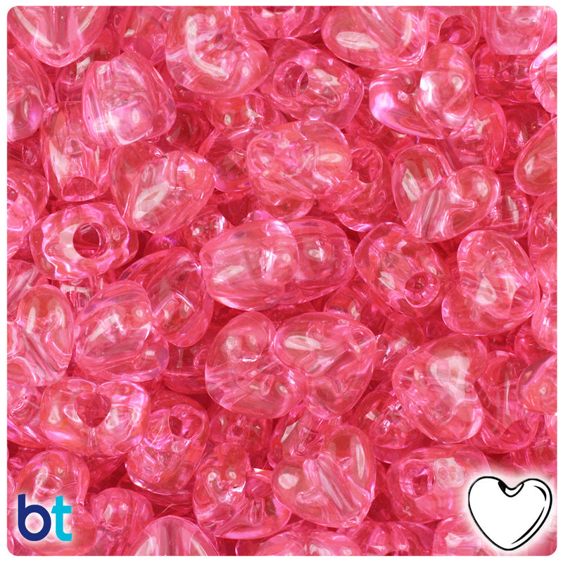 BeadTin Pink Transparent 12mm Heart (VH) Plastic Pony Beads (250pcs)