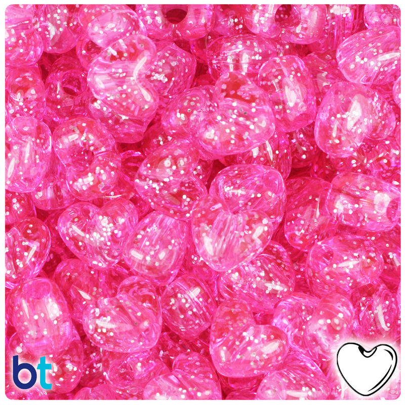 BeadTin Pink Sparkle 12mm Heart (VH) Plastic Pony Beads (250pcs)