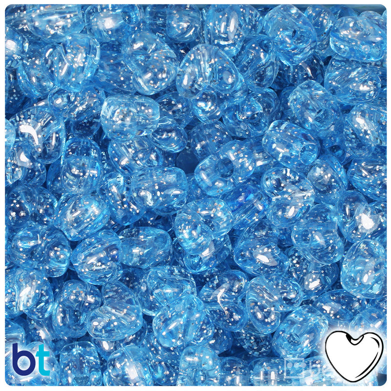 BeadTin Light Sapphire Sparkle 12mm Heart (VH) Plastic Pony Beads (250pcs)