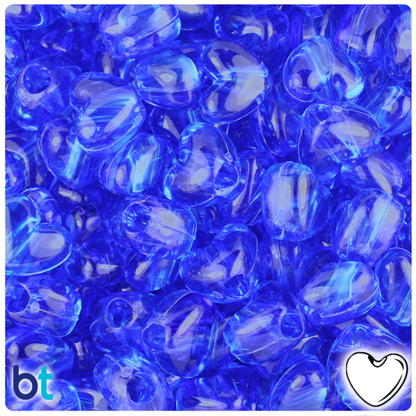 BeadTin Dark Sapphire Transparent 12mm Heart (VH) Plastic Pony Beads (250pcs)