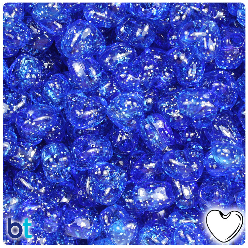 BeadTin Dark Sapphire Sparkle 12mm Heart (VH) Plastic Pony Beads (250pcs)