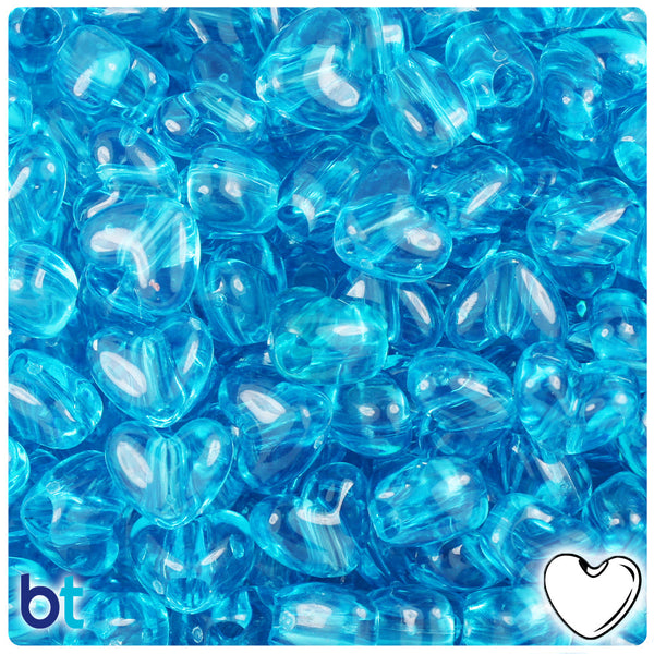 BeadTin Turquoise Transparent 12mm Heart (VH) Plastic Pony Beads (250pcs)