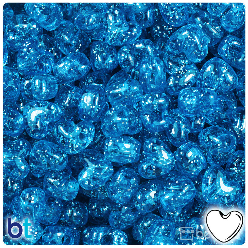 BeadTin Turquoise Sparkle 12mm Heart (VH) Plastic Pony Beads (250pcs)