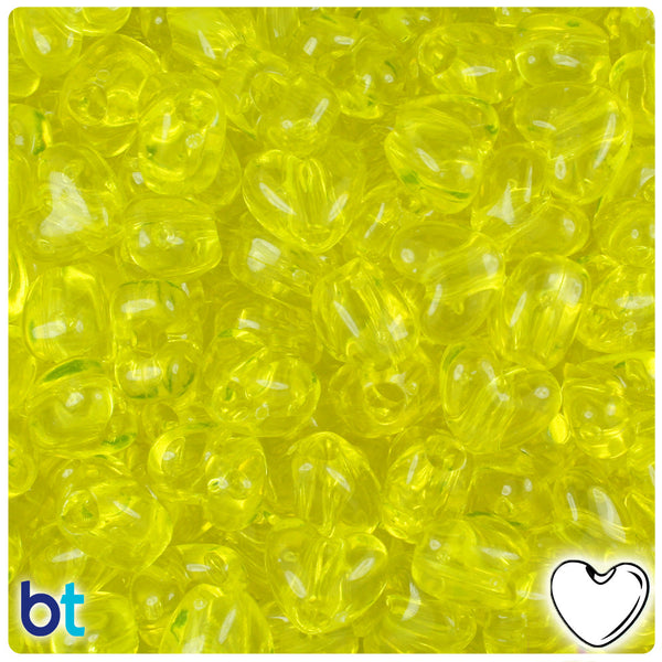 BeadTin Yellow Transparent 12mm Heart (VH) Plastic Pony Beads (250pcs)