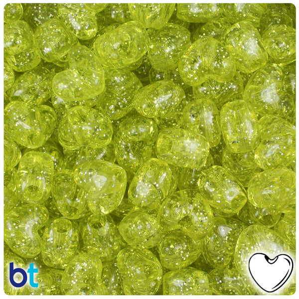 BeadTin Yellow Sparkle 12mm Heart (VH) Plastic Pony Beads (250pcs)