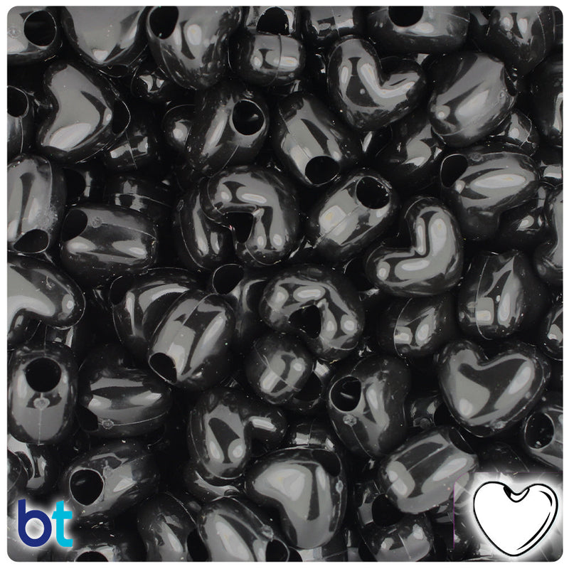 BeadTin Black Opaque 12mm Heart (VH) Plastic Pony Beads (250pcs)